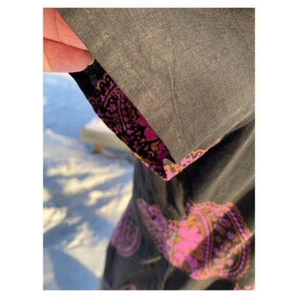 60s Cotton Day Dress Midi Groovy Floral Paisley Print Black Pink Yolk Waist - Picture 13 of 16